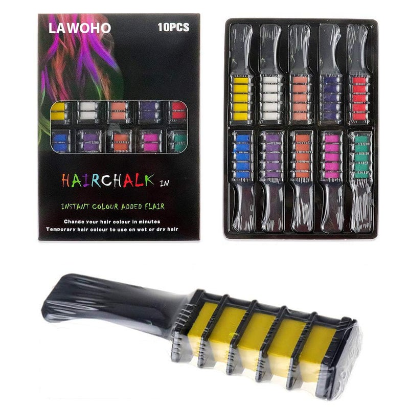LAWOHO 10 Color Temporary Bright Hair Chalk Comb Set - 8 9 10 11 12 year old girl Birthday Gifts Halloween Costume Cosplay Party Favors for Girls Boys Adults - Image 2